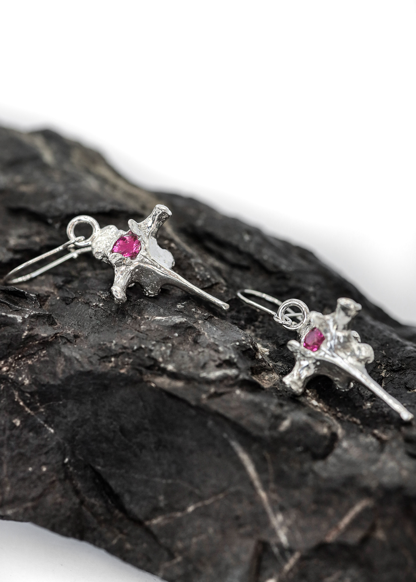 Ruby & Silver Vertebra Earrings
