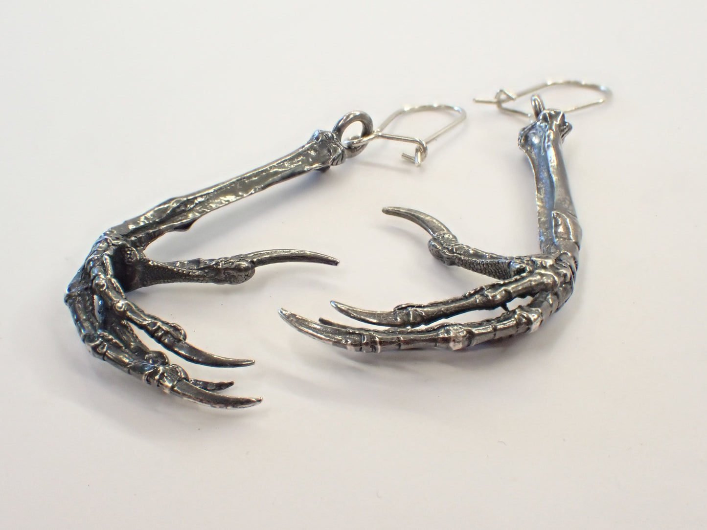 Silver Blackbird Claw Earrings