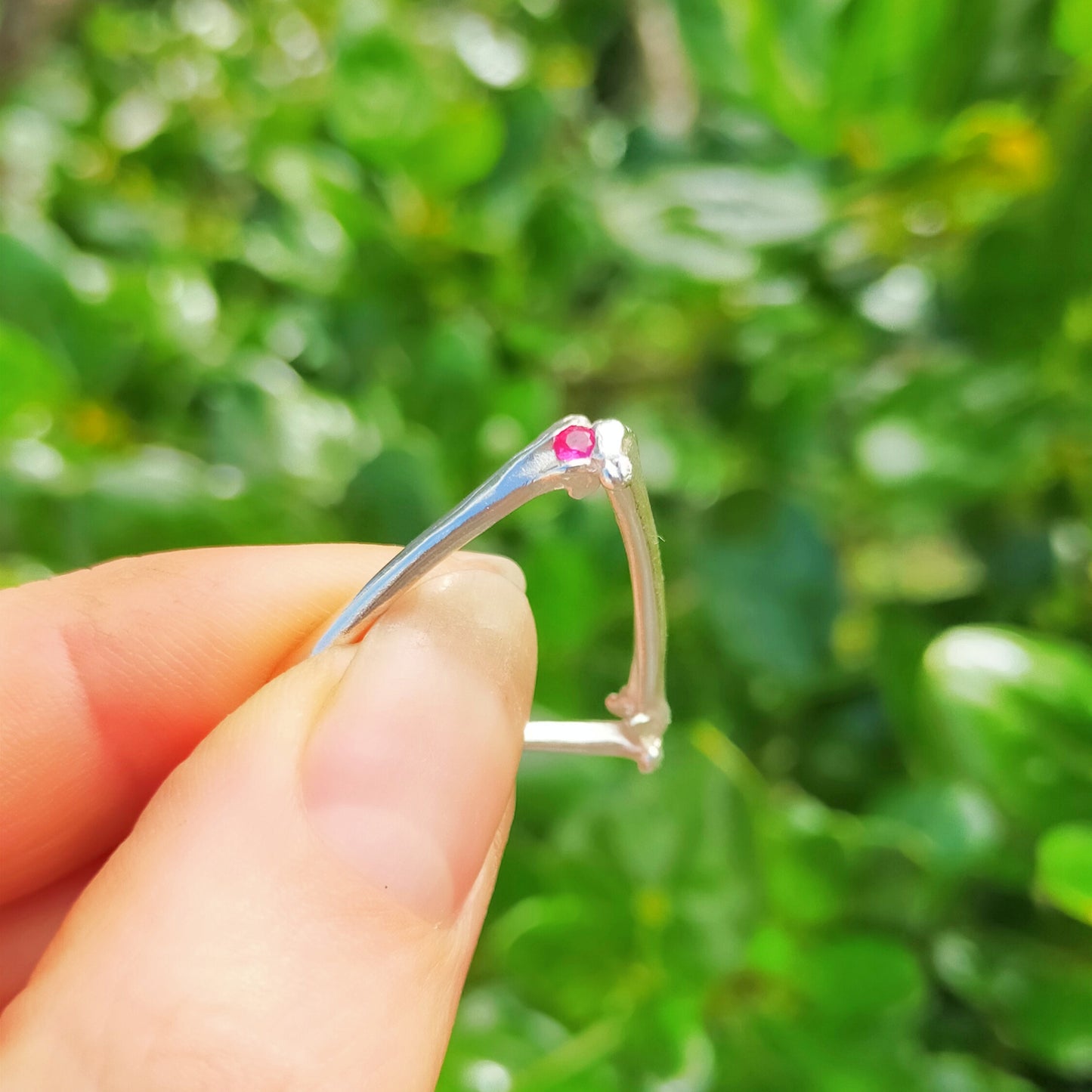 Ruby & Silver Triangle Bone Ring
