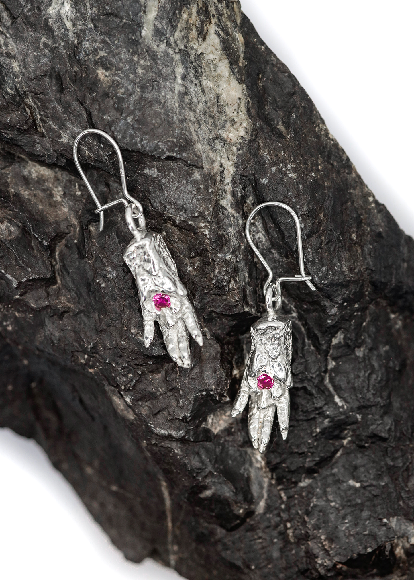 Rubies & Silver Rat Paw Earrings