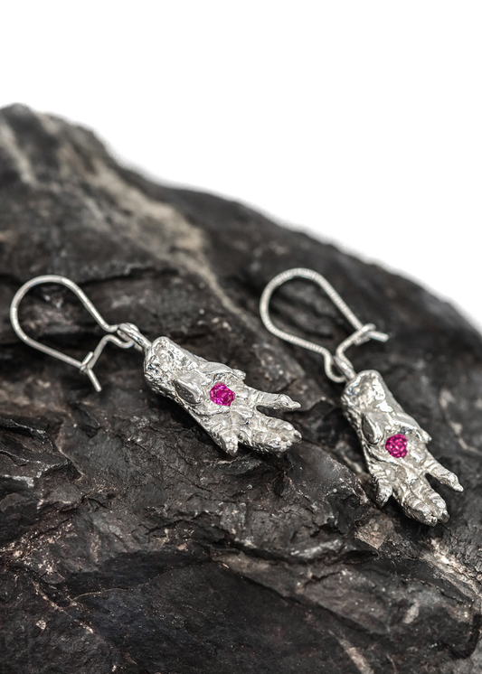 Rubies & Silver Rat Paw Earrings