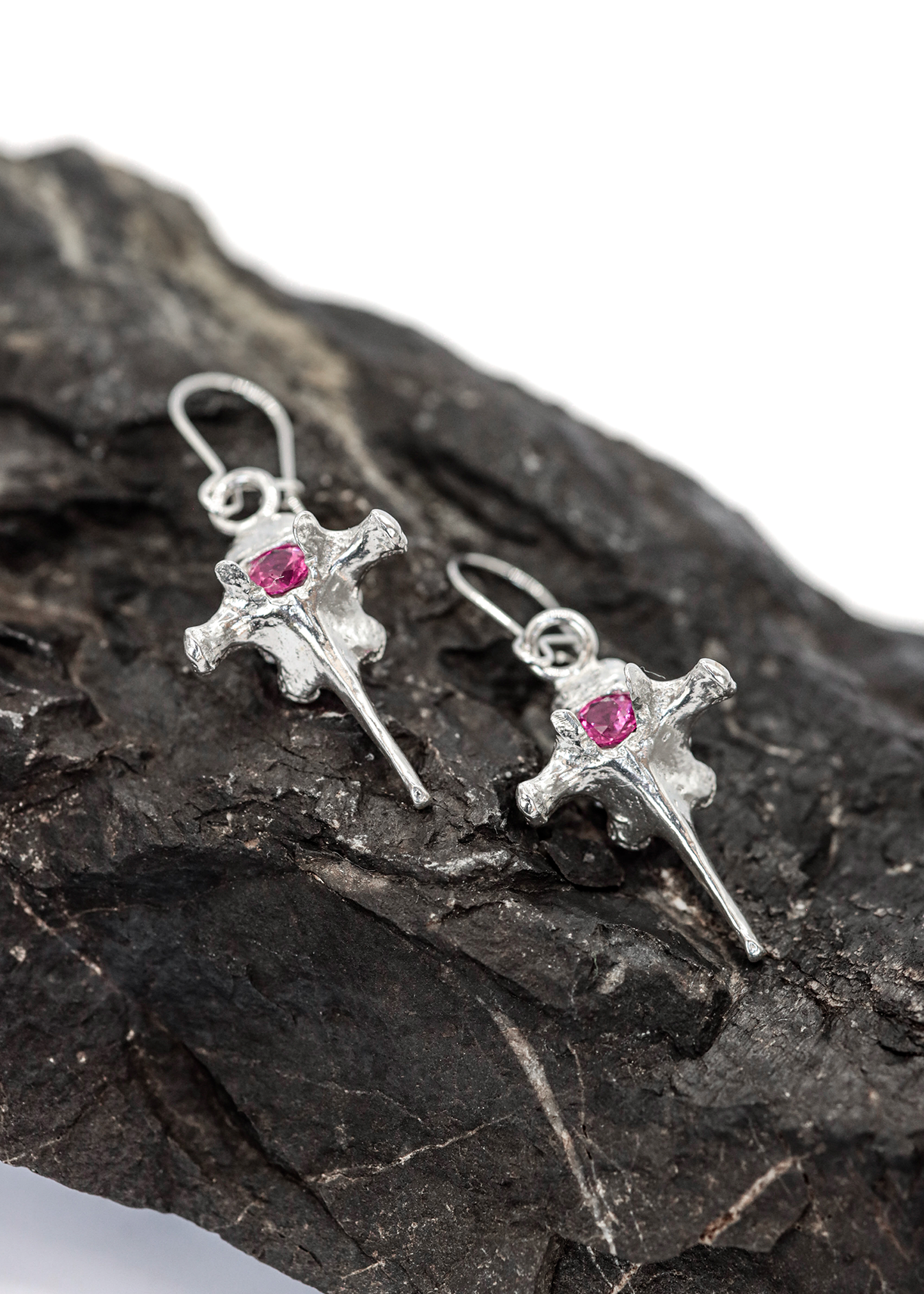 Ruby & Silver Vertebra Earrings