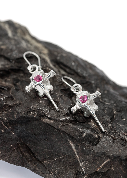 Ruby & Silver Vertebra Earrings