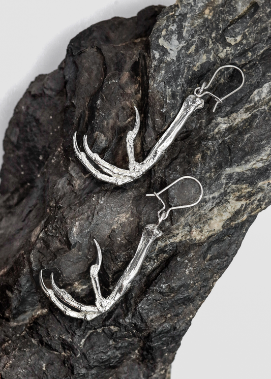 Silver Blackbird Claw Earrings