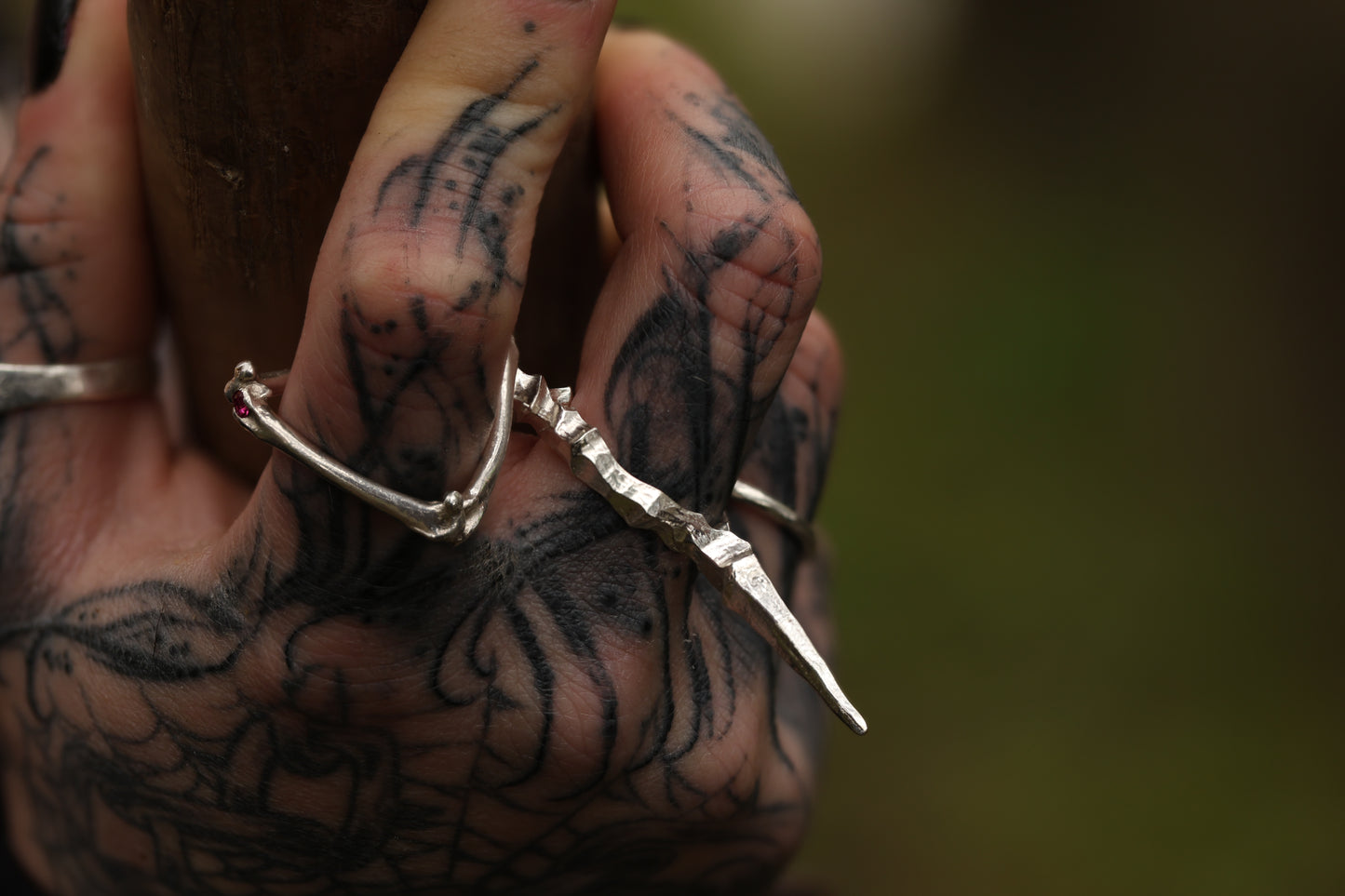 Ruby & Silver Triangle Bone Ring