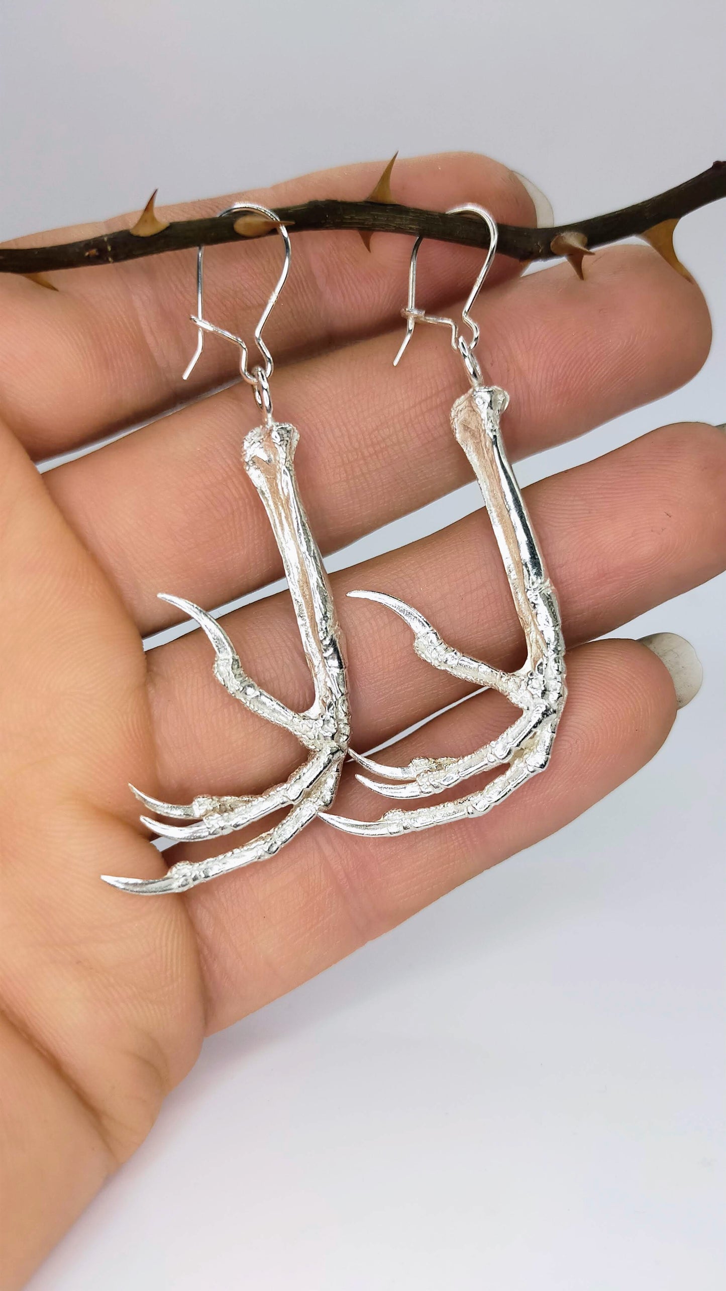 Silver Blackbird Claw Earrings