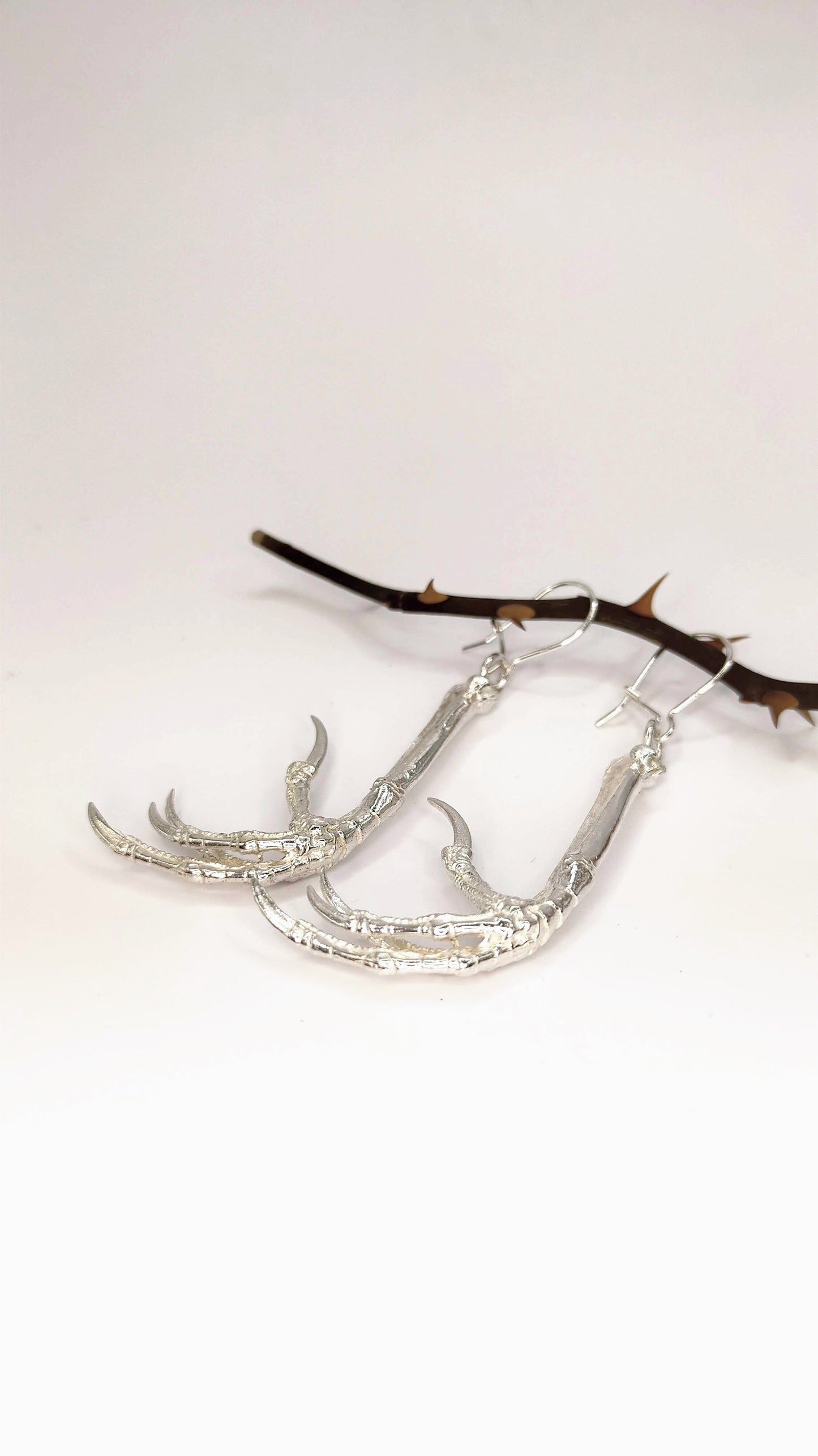 Silver Blackbird Claw Earrings