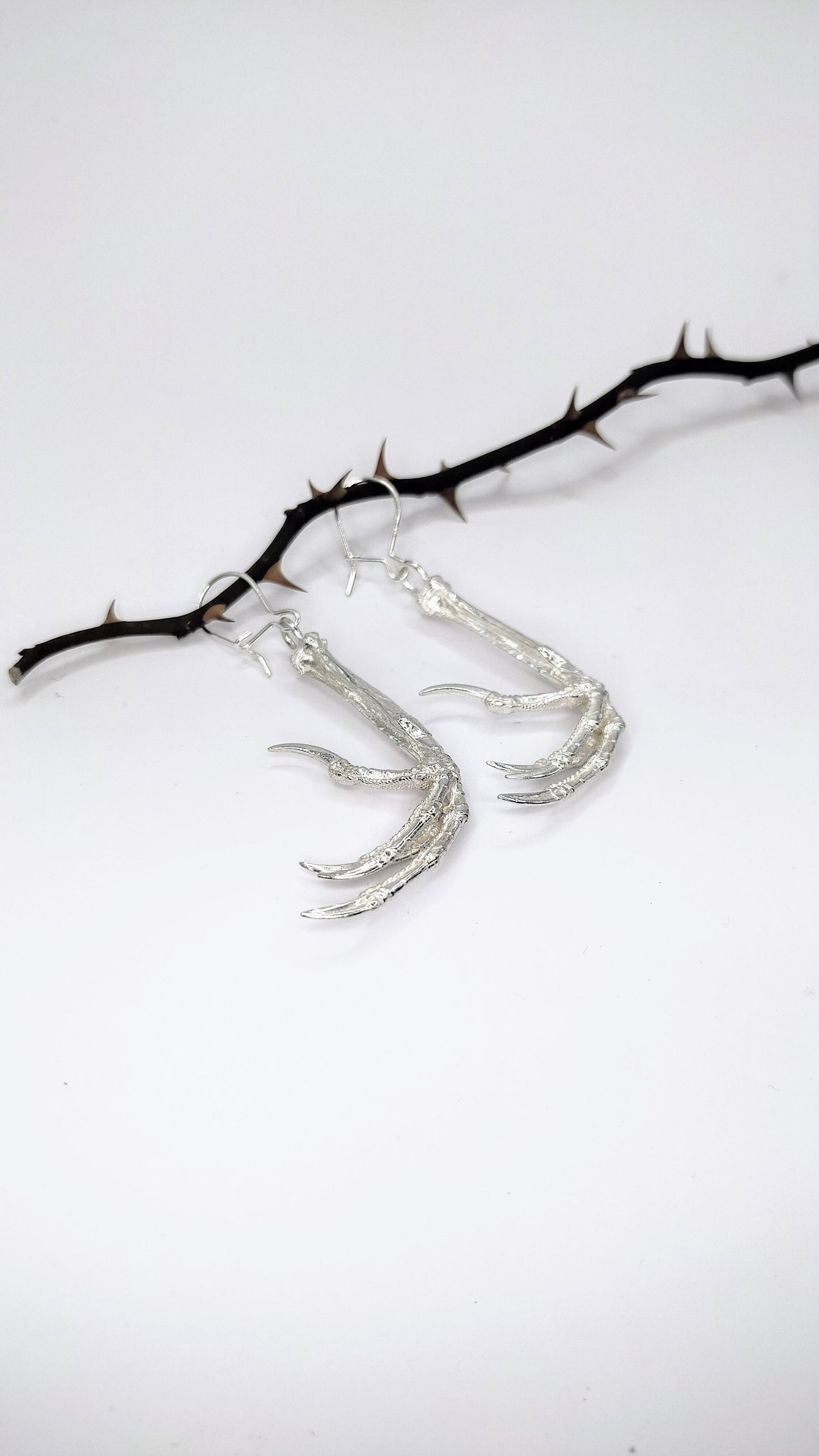 Silver Blackbird Claw Earrings