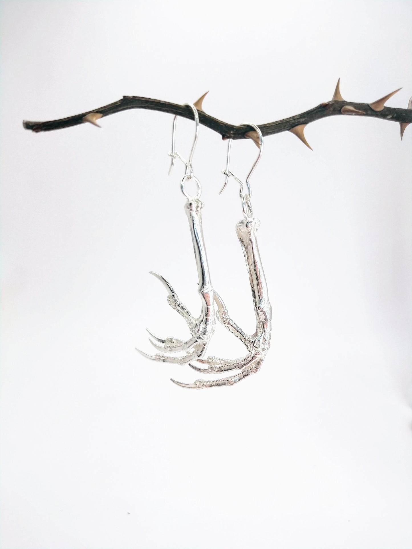 Silver Blackbird Claw Earrings