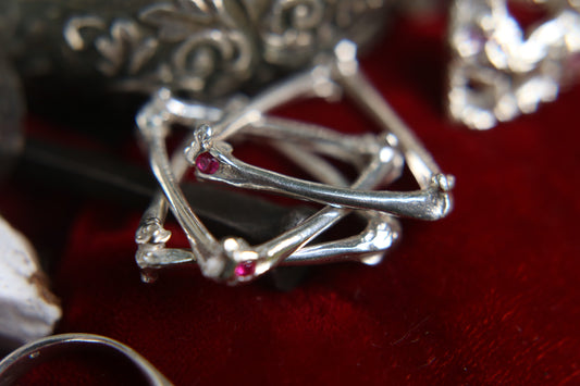 Ruby & Silver Triangle Bone Ring